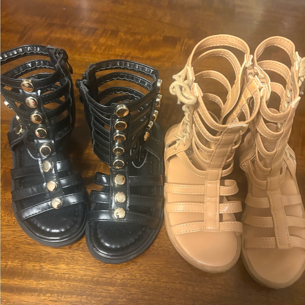 Kids Gladiator Sandals in Black and Tan